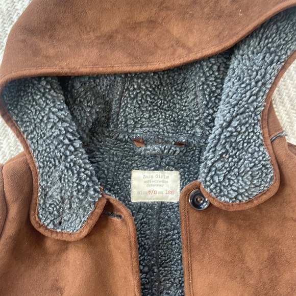 Zara Brown Sherpa Coat Jacket Size 7/8 Girls - Picture 3 of 8